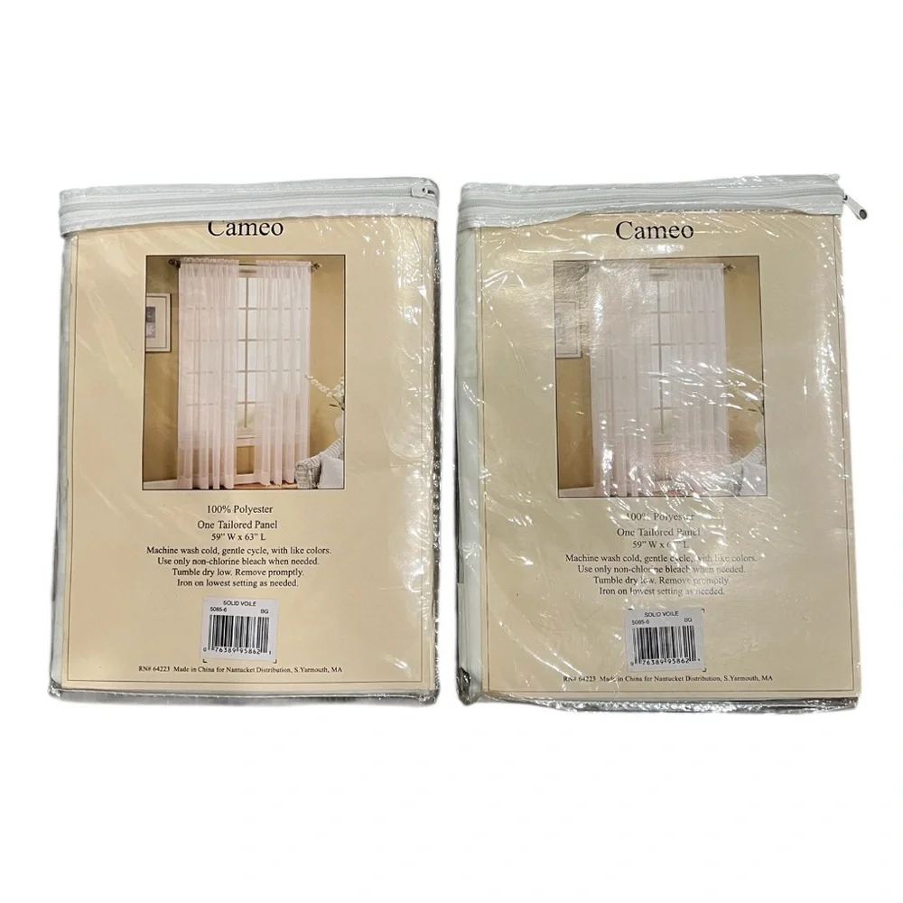 Elegant beige Sheer Curtain Panel set of 2. 59W X 63L NWT